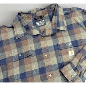 Carhartt Shirt Mens 3XL Loose Fit Heavyweight Flannel Long Sleeve Blue Plaid